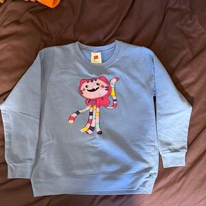 Hanes Light Blue Kids Sweatshirt with Pink Cartoon Cat
